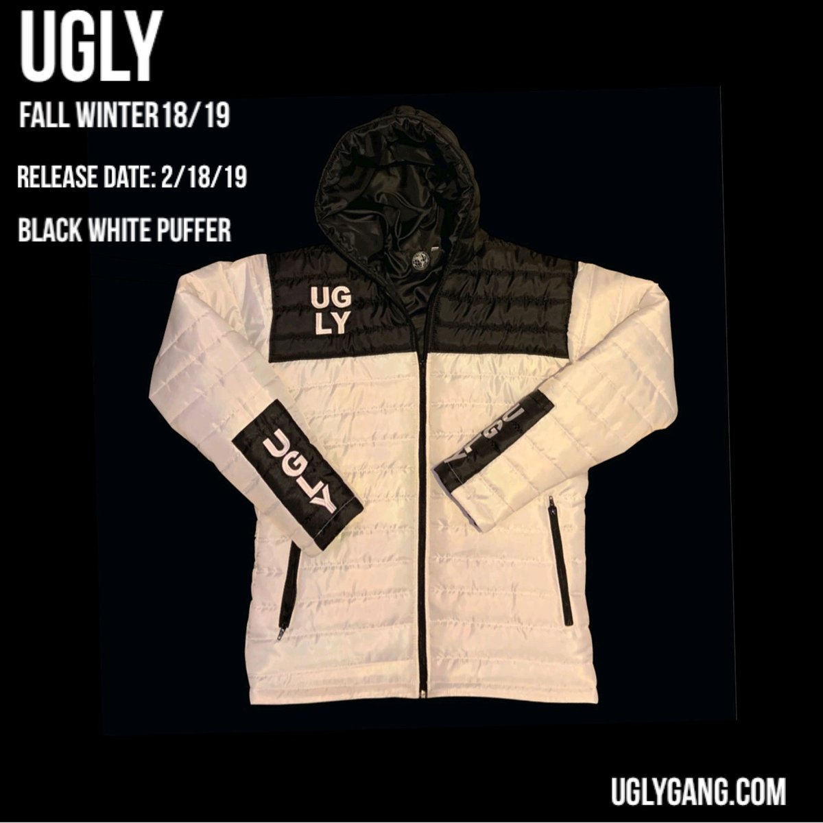 White & black puffer jacket Ugly Gang