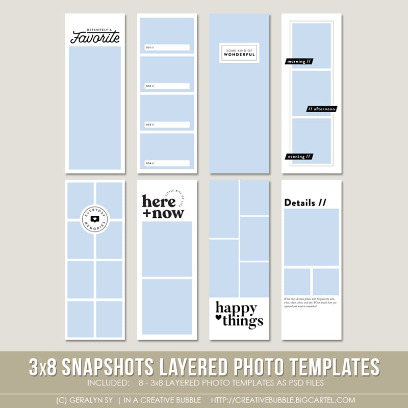3x8 Snapshots Layered Photo Templates (Digital) In a Creative Bubble
