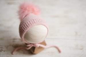 Image of Piglet Pink Special Bonnet + Faux Fur Pom Pom