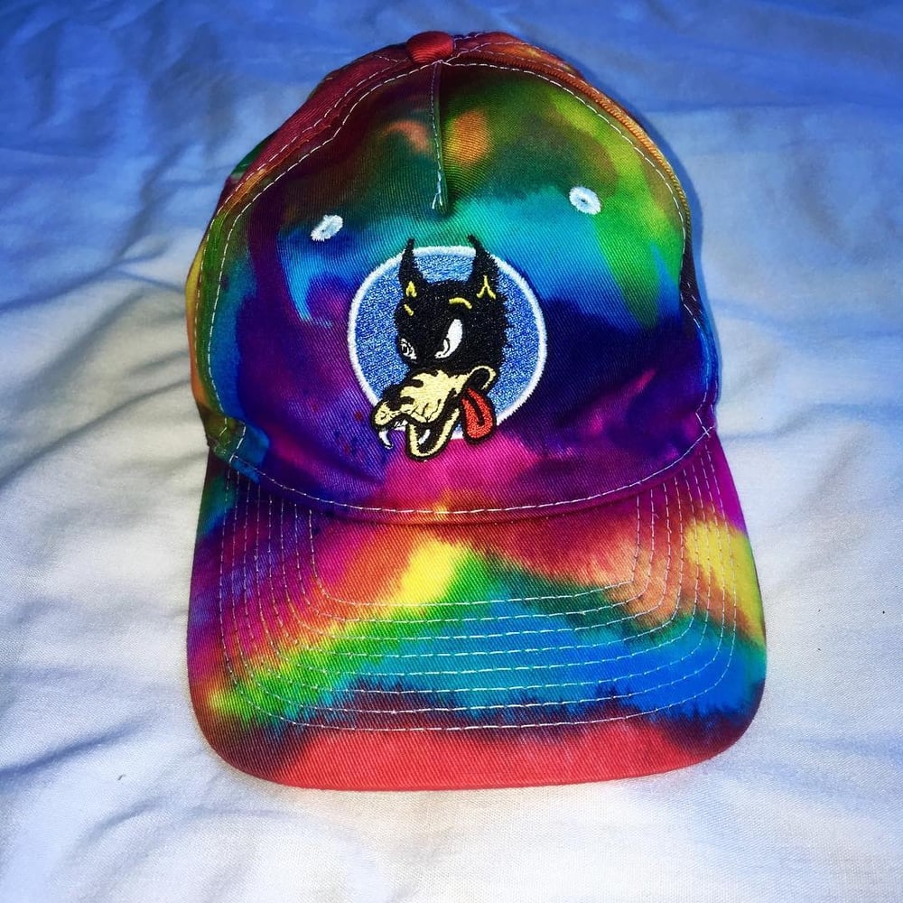 Image of Wolf Custom Embroidered Tie Dyed Hat!