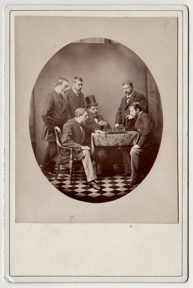Image of Playing Chess: cabinet card and stereo print, ca. 1875