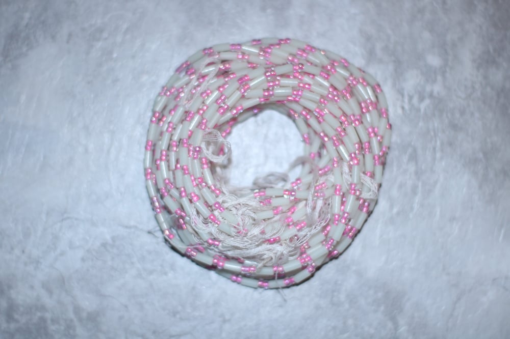 Image of White and Clear Pink Jewel Tie Waistbead 