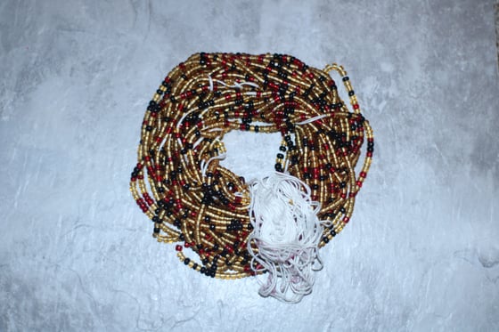 Image of Gold, Black and Red Tie Waistbead 