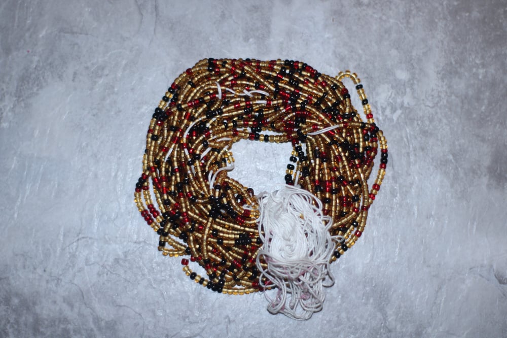 Image of Gold, Black and Red Tie Waistbead 