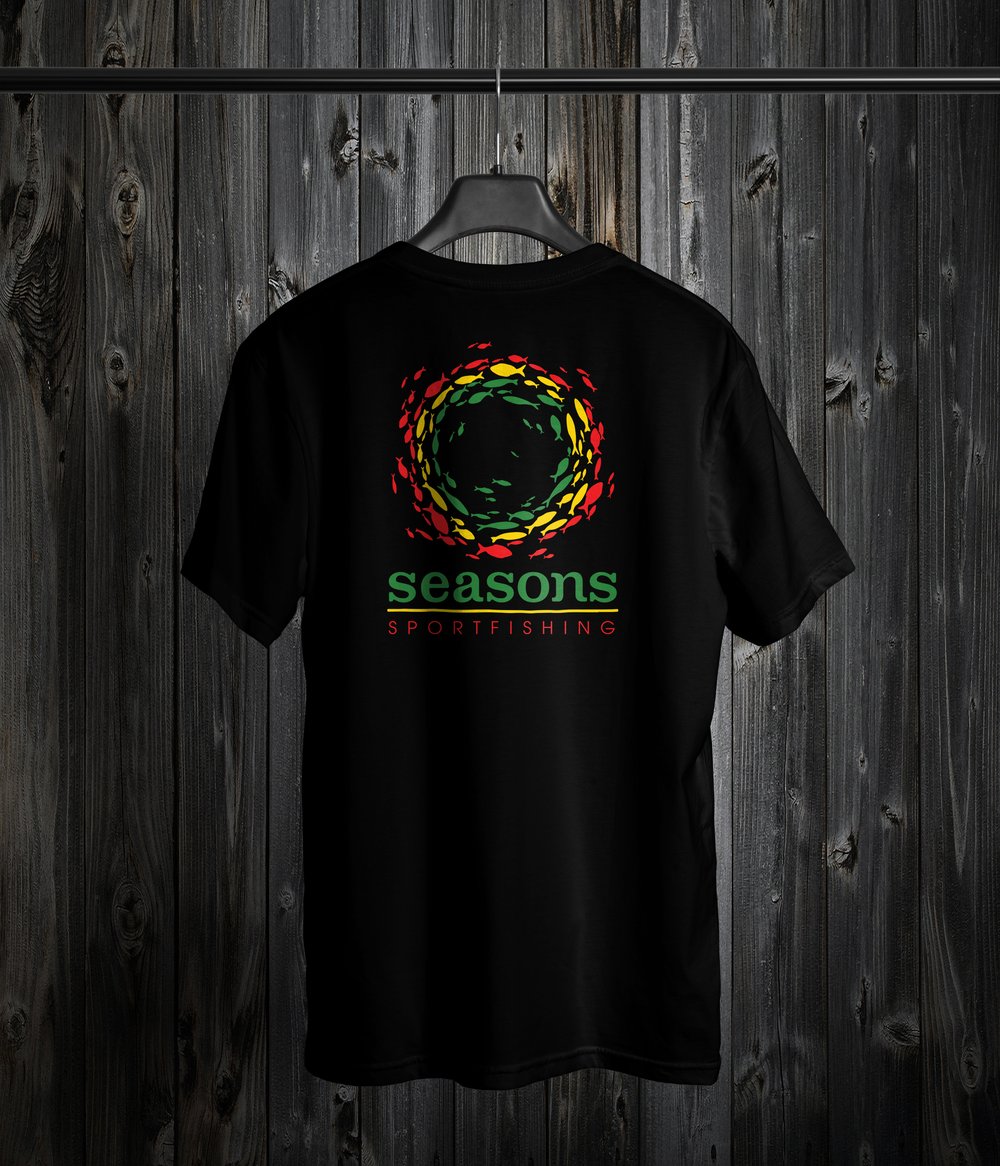 Image of SEASONS - BLACK - RASTA SONAR SCHOOL (LARGE HIT ON THE FRONT AND LOGO SMALL ON BACK)