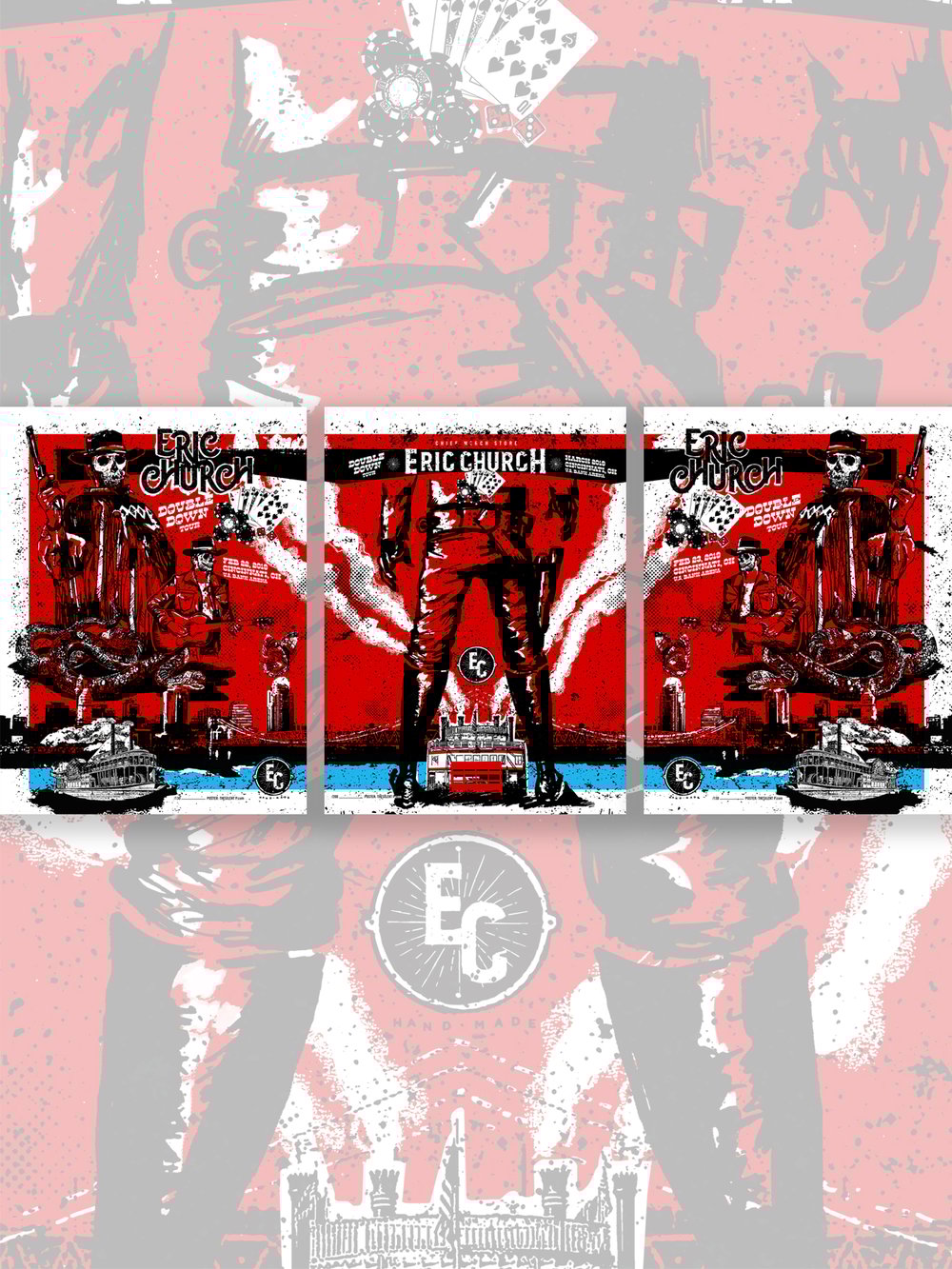 Eric Church, Cincinnati "Riverboat Gamblin' Skelly" 2019 Triptych (Set of 3)