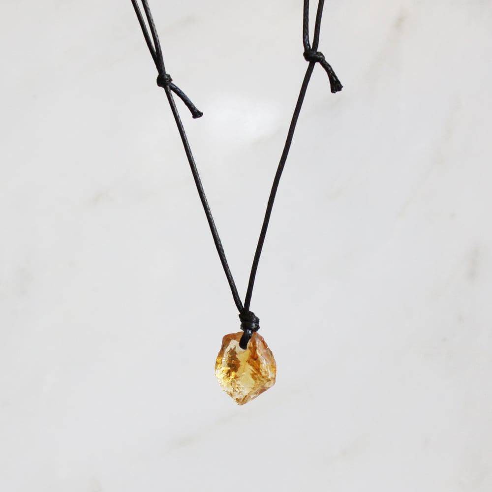 Image of Rough Brazil Citrine mineral form x black canvas chain necklace
