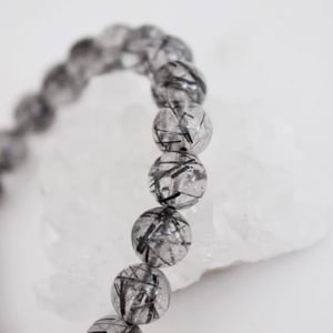 Image of Premium Black Rutilated Quartz (Tourmalinated Quartz) spheres bracelet