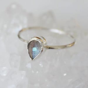 Image of Labradorite Moonstone mixed cut pear shape classic silver ring