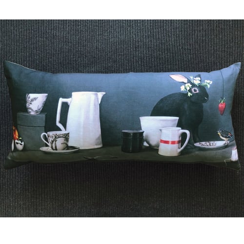 Image of Linen Black Rabbit Bolster Cushion