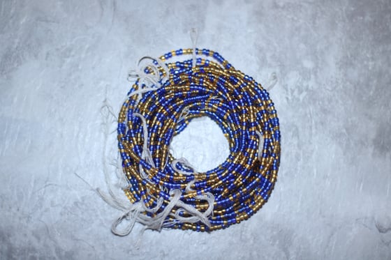 Image of Blue and Gold Tie Waistbead 
