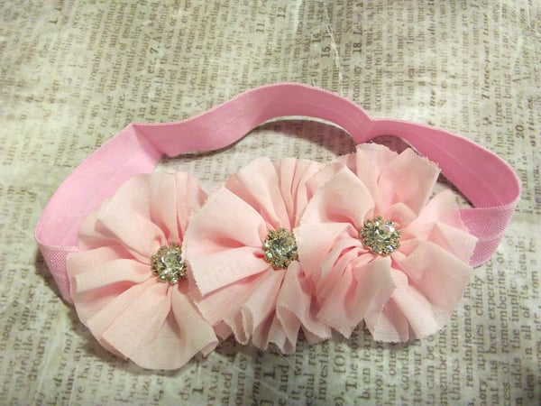 Image of ROCK BOTTOM BLOWOUT Triple Pink Chiffon Rhinestone Headband