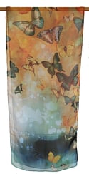 Lily Greenwood Narrow Scarf - Butterflies on Prussian Blue/Turquoise/Gold - HALF PRICE