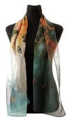 Lily Greenwood Narrow Scarf - Butterflies on Prussian Blue/Turquoise/Gold - HALF PRICE