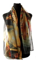 Lily Greenwood Large Scarf - Koi on Black/Aqua/Gold - HALF PRICE