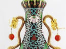 Image of VINTAGE CHINESE CLOISONNE VASE: GOLD VERMEIL & DRAGON HANDLES