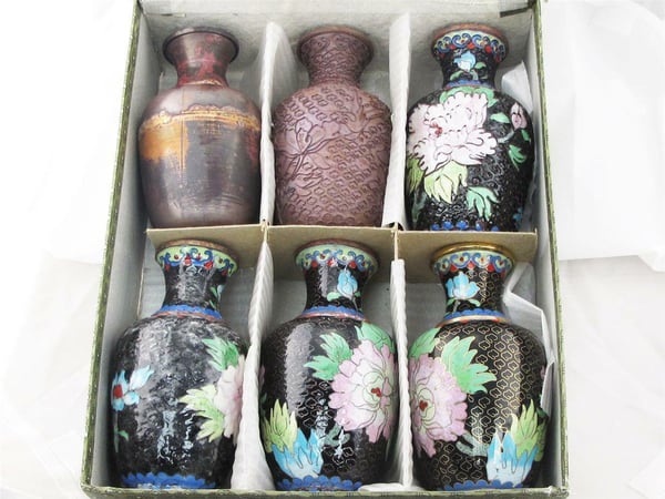 Image of RARE & VINTAGE CHINESE CLOISONNE VASES: 6 STAGES OF PRODUCTION