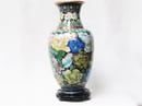 Image of BEAUTIFUL BLUE FLORAL CHINESE CLOISONNE VASE WITH STAND