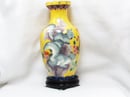 Image of LARGE YELLOW CHINESE CLOISONNE VASE WITH SQUIRREL & FLORAL MOTIF