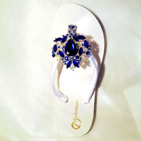 Image of Royal Blue Wedding Flip Flops for Bride Destination Beach Wedding