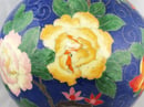 Image of RARE & VINTAGE LARGE CHINESE FLORAL CLOISONNE ON BLUE CERAMIC VASE