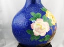 Image of RARE & VINTAGE LARGE CHINESE FLORAL CLOISONNE ON BLUE CERAMIC VASE