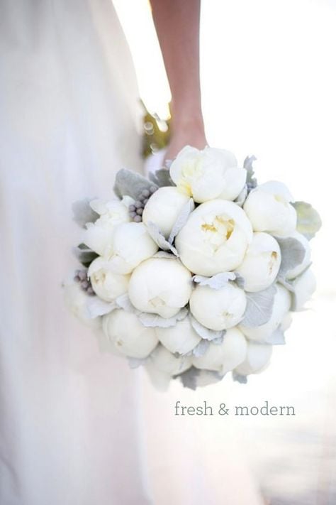 Image of White Peony  Silk Flowers Wedding Bouquet Fresh by Coco Mar Bouquet