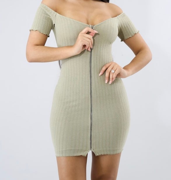 Image of Olive Green Zip Up Dress