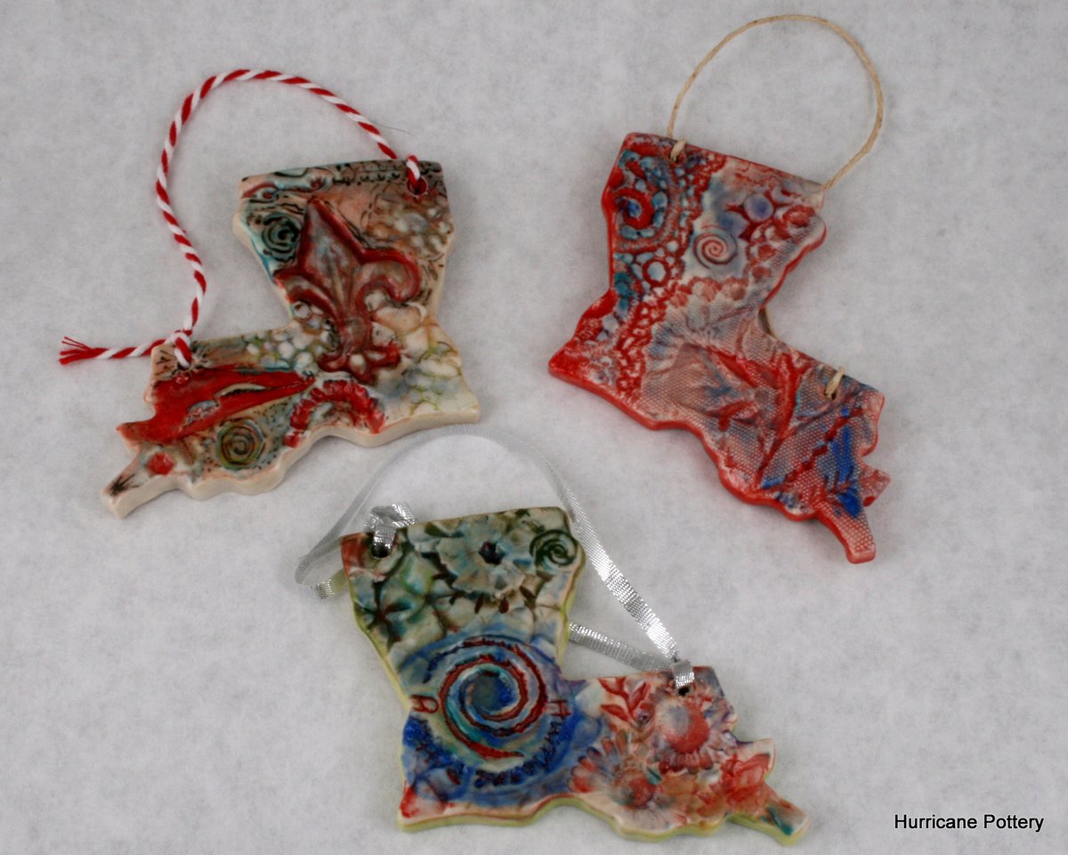 Image of Handmade Ceramic Louisiana Ornament / Wall Hanging of Porcelain Clay 