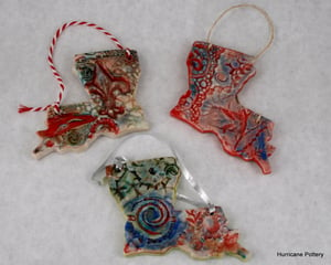 Image of Handmade Ceramic Louisiana Ornament / Wall Hanging of Porcelain Clay 