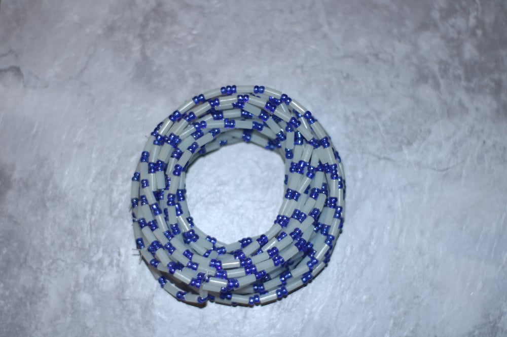 Image of Elastic White and Blue Jewel Waistbead 