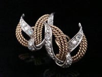 Image 1 of Retro 18ct whote and yellow gold diamond 0.80ct clip earrings 8.6g designer