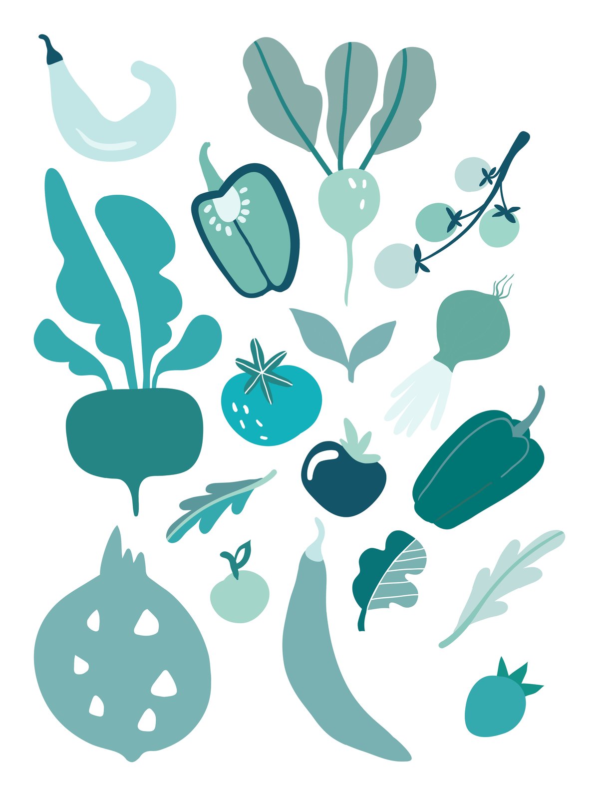 Fruit and Veggie Print Teal