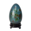 Image of Small Plique-à-jour Egg Figurine with Flower Design & Wooden Display Stand