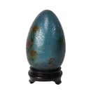Image of Small Plique-à-jour Egg Figurine with Flower Design & Wooden Display Stand