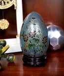 Image of Small Plique-à-jour Egg Figurine with Floral Design & Wooden Display Stand