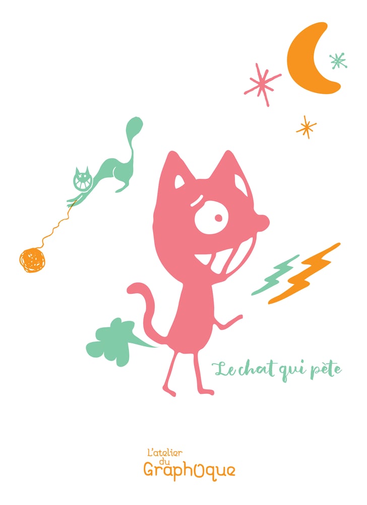 Image of Sérigraphie sous cadre - Le chat qui pète