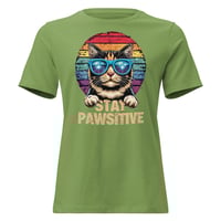 Image 1 of Stay Pawsitive Cat Women's Shirt – Cute Retro Cat Graphic Tee | Positive Cat Lover Shirt