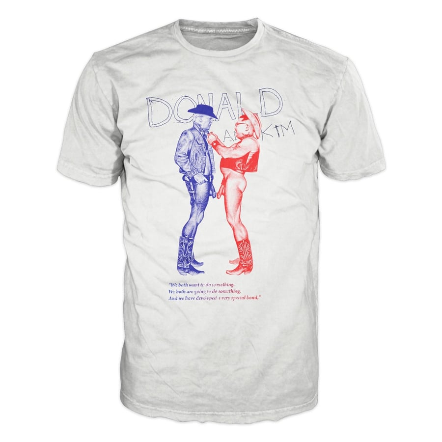 Image of Trump & Kim Cowboys t-shirt inspired by Malcolm McLaren & Vivienne Westwood (White T-Shirt)