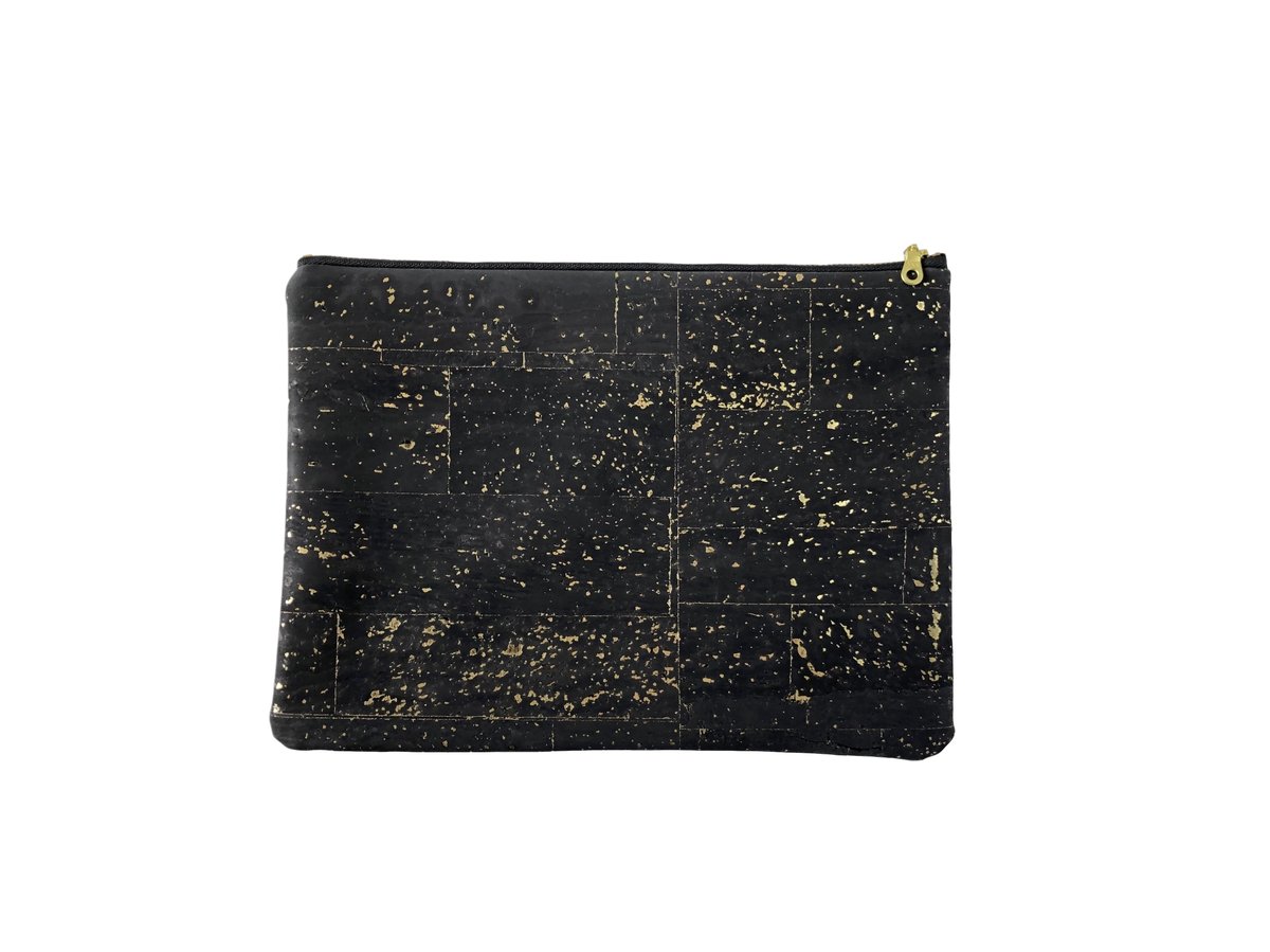 Image of Gloria Clutch In Black Cork With Gold Speckles