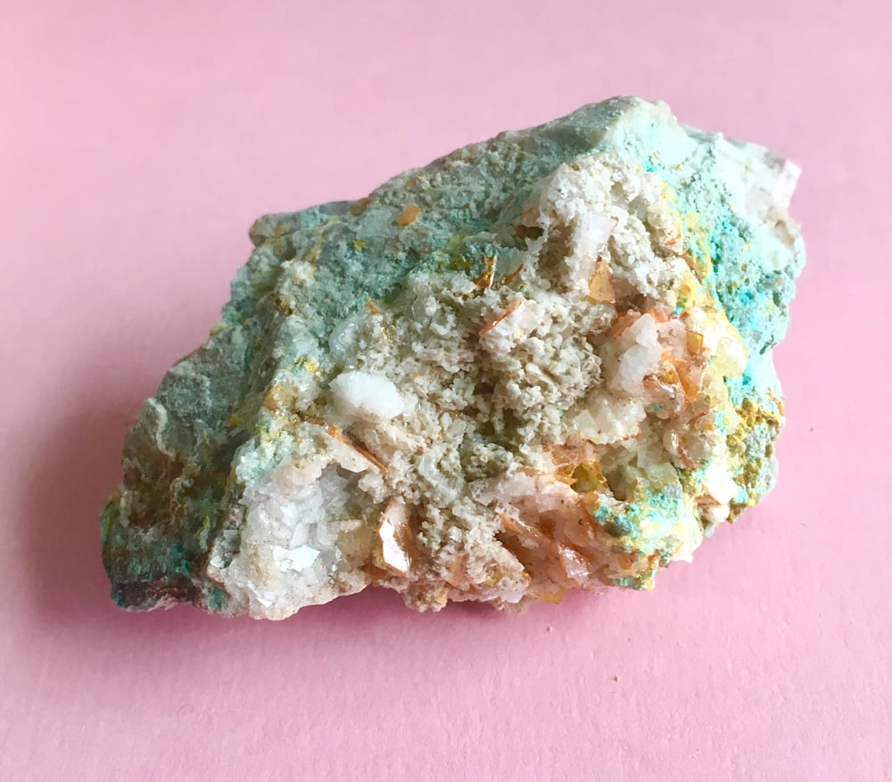 Image of Chrysocolla and Wulfenite and Clear Quartz in Matrix