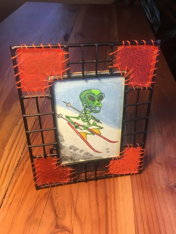 Image of “Skiing Skeleton” original guasch painting by Dan P.