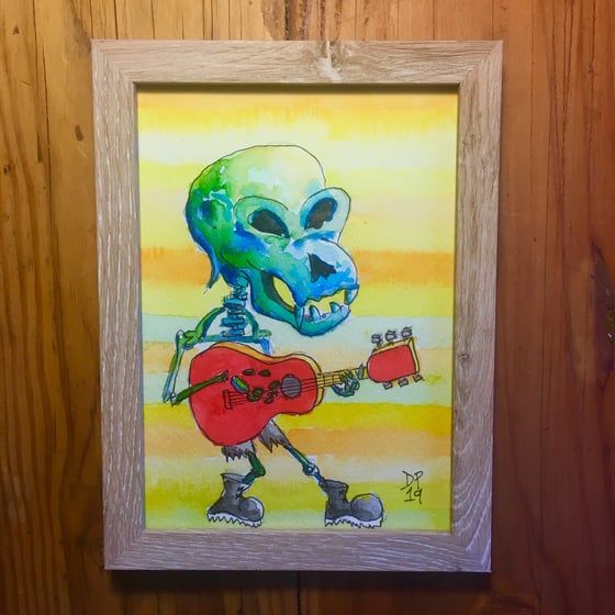 Image of "Skeleton Rocker 1" original watercolor painting by Dan P.
