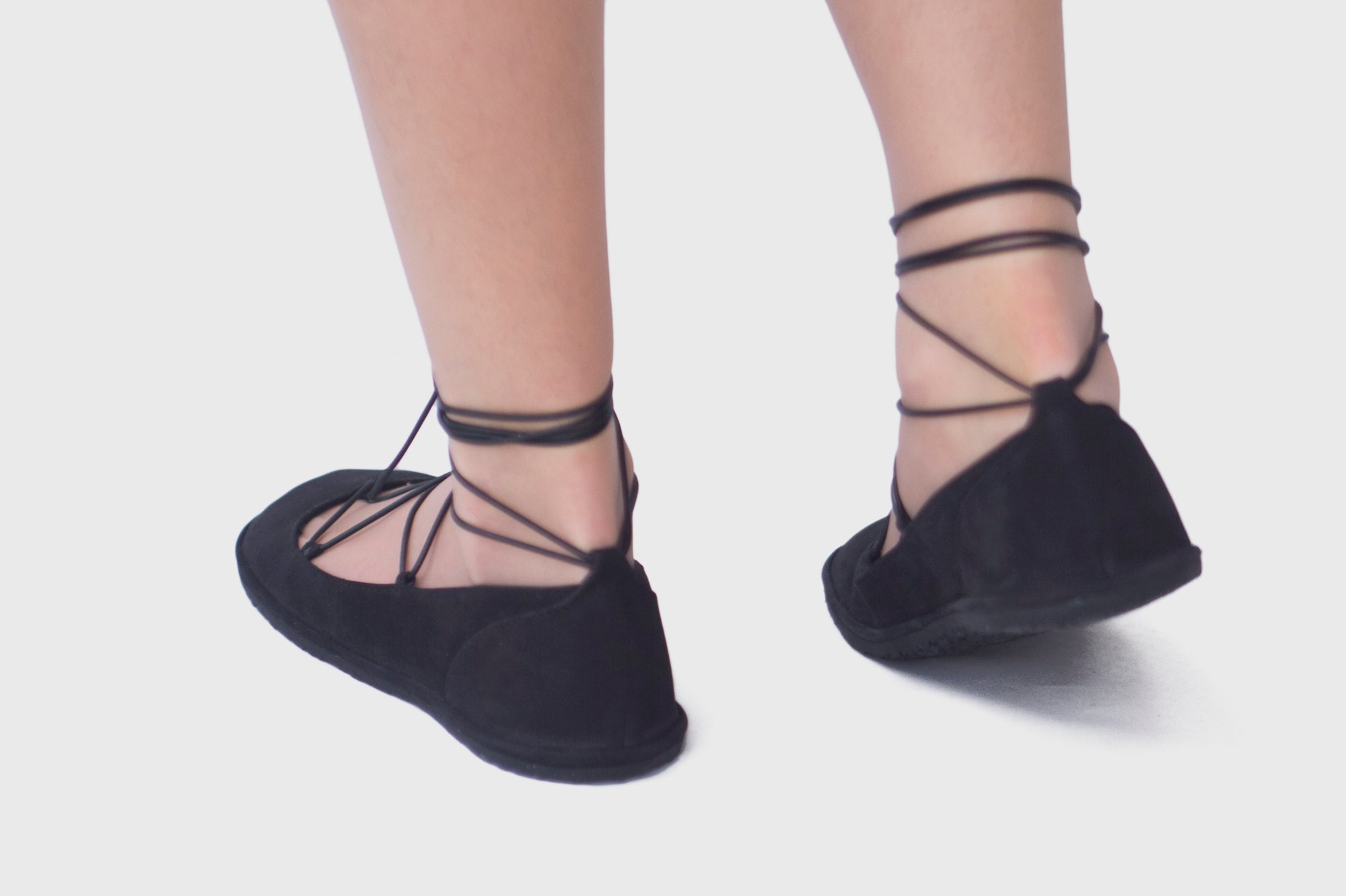 black tie up ballet flats