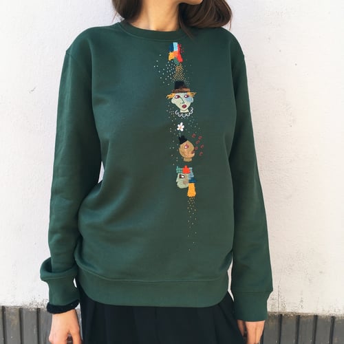 Image of Le cirque de mes pensées - original hand embroidery on organic cotton sweatshirt