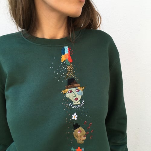 Image of Le cirque de mes pensées - original hand embroidery on organic cotton sweatshirt