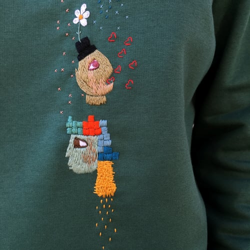 Image of Le cirque de mes pensées - original hand embroidery on organic cotton sweatshirt