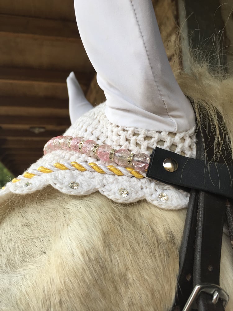 Image of Diamond spacer beaded browband w/ faux leather end loops