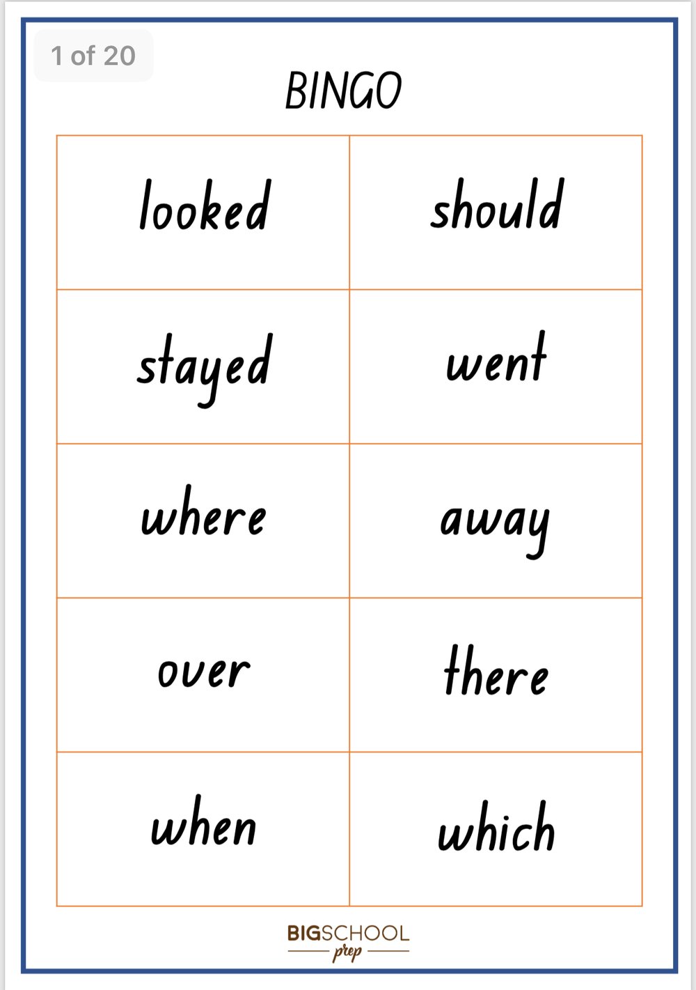 Image of 100 Sight Word Bingo