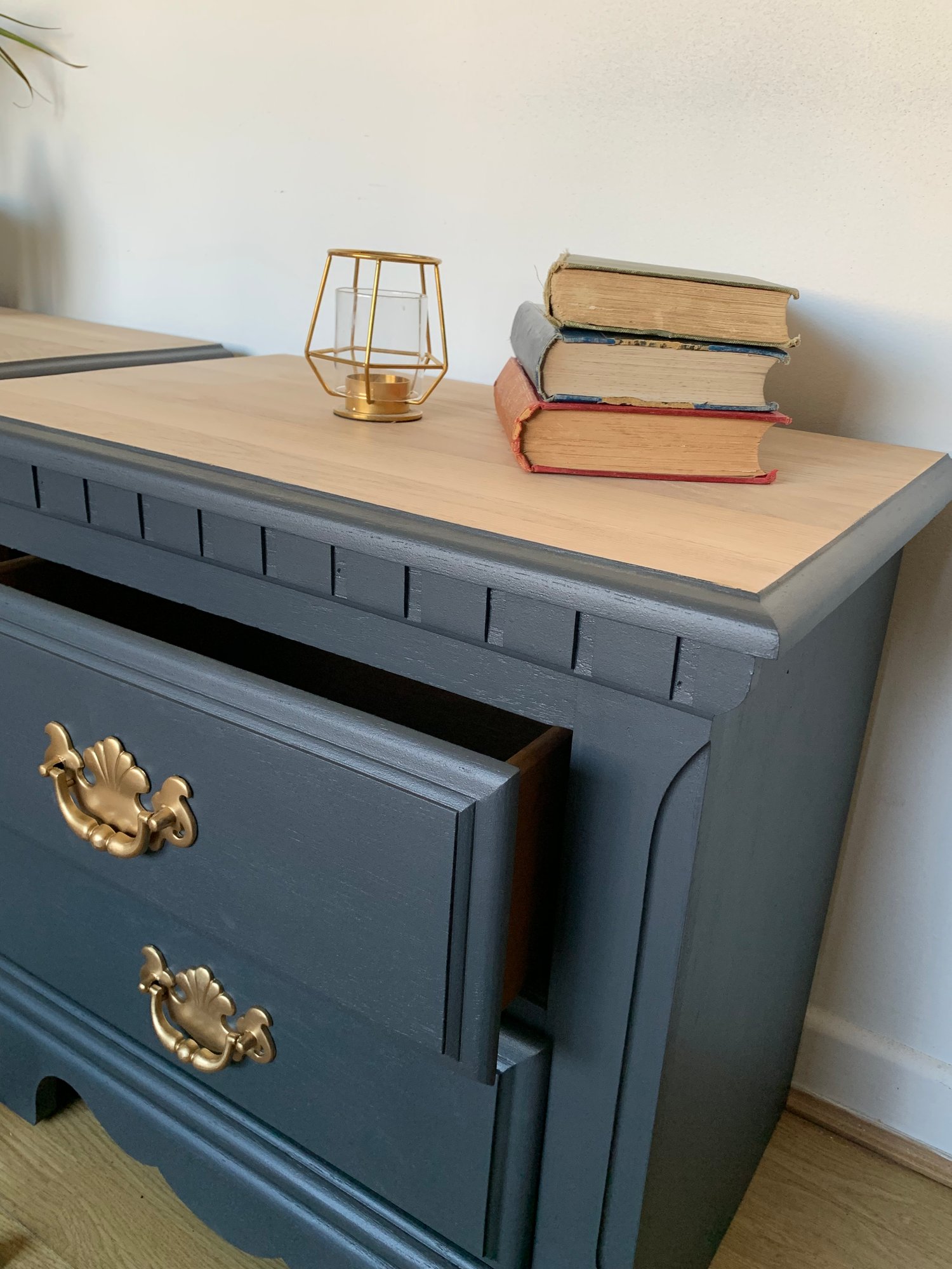 Image of A pair of dark grey bedside tables